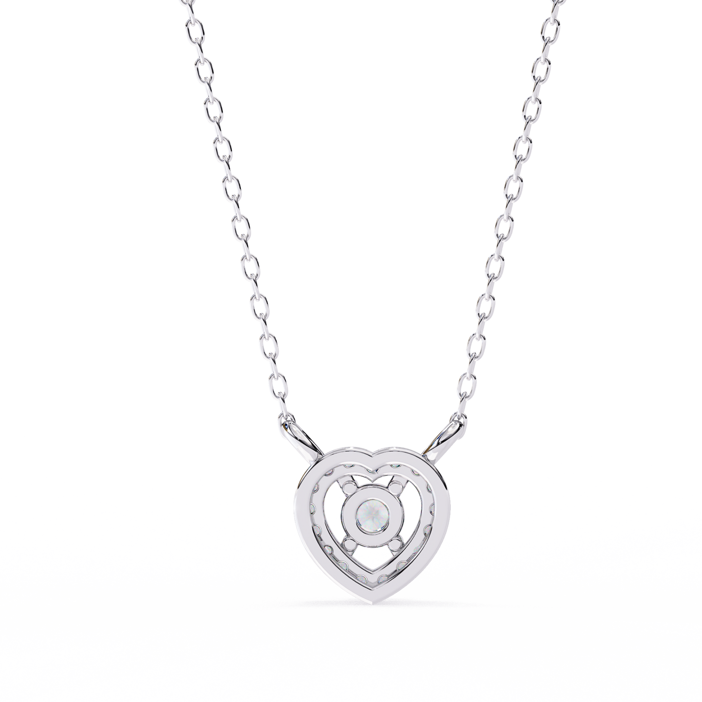 round brilliant cut diamond halo pendant with heart frame - modern fine jewelry