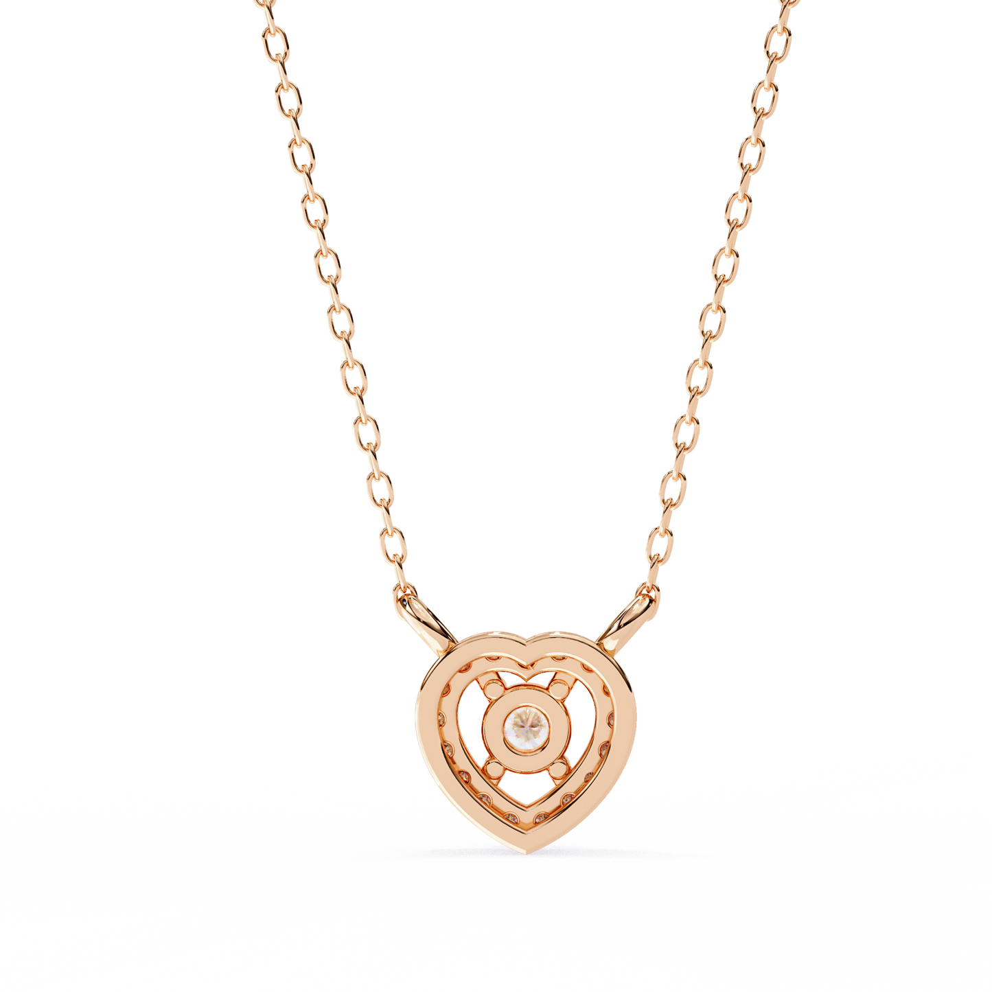 round brilliant cut diamond halo pendant with heart frame - modern fine jewelry