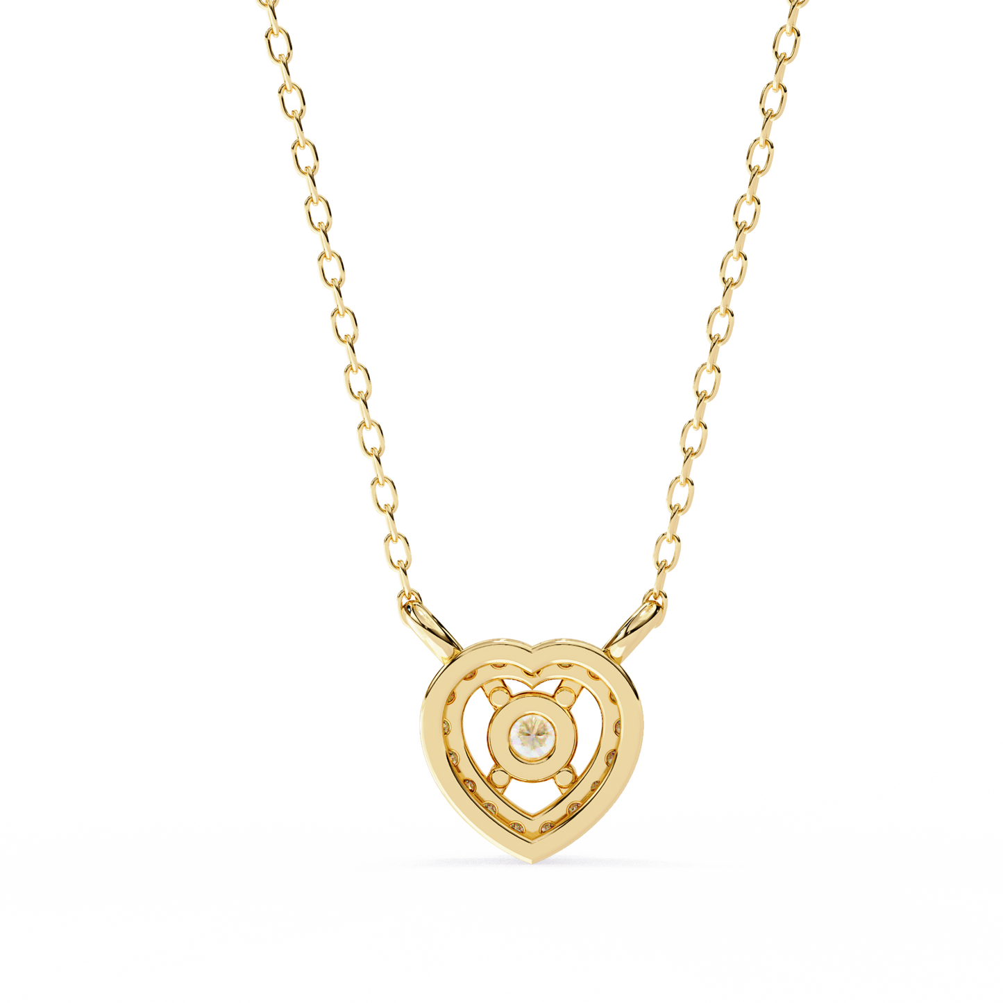 round brilliant cut diamond halo pendant with heart frame - modern fine jewelry