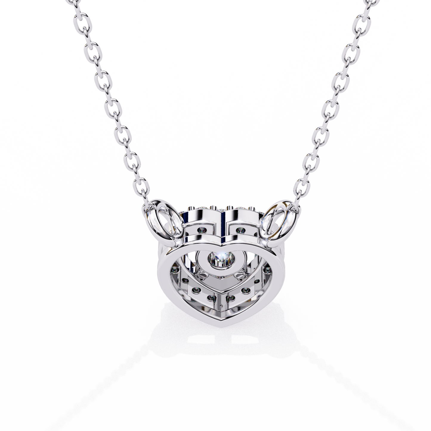 round brilliant cut diamond halo pendant with heart frame - modern fine jewelry