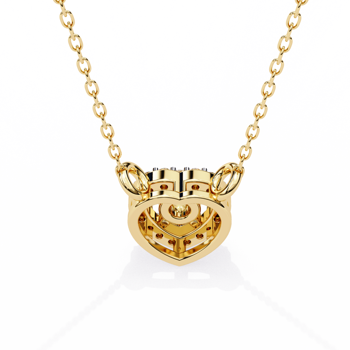 round brilliant cut diamond halo pendant with heart frame - modern fine jewelry