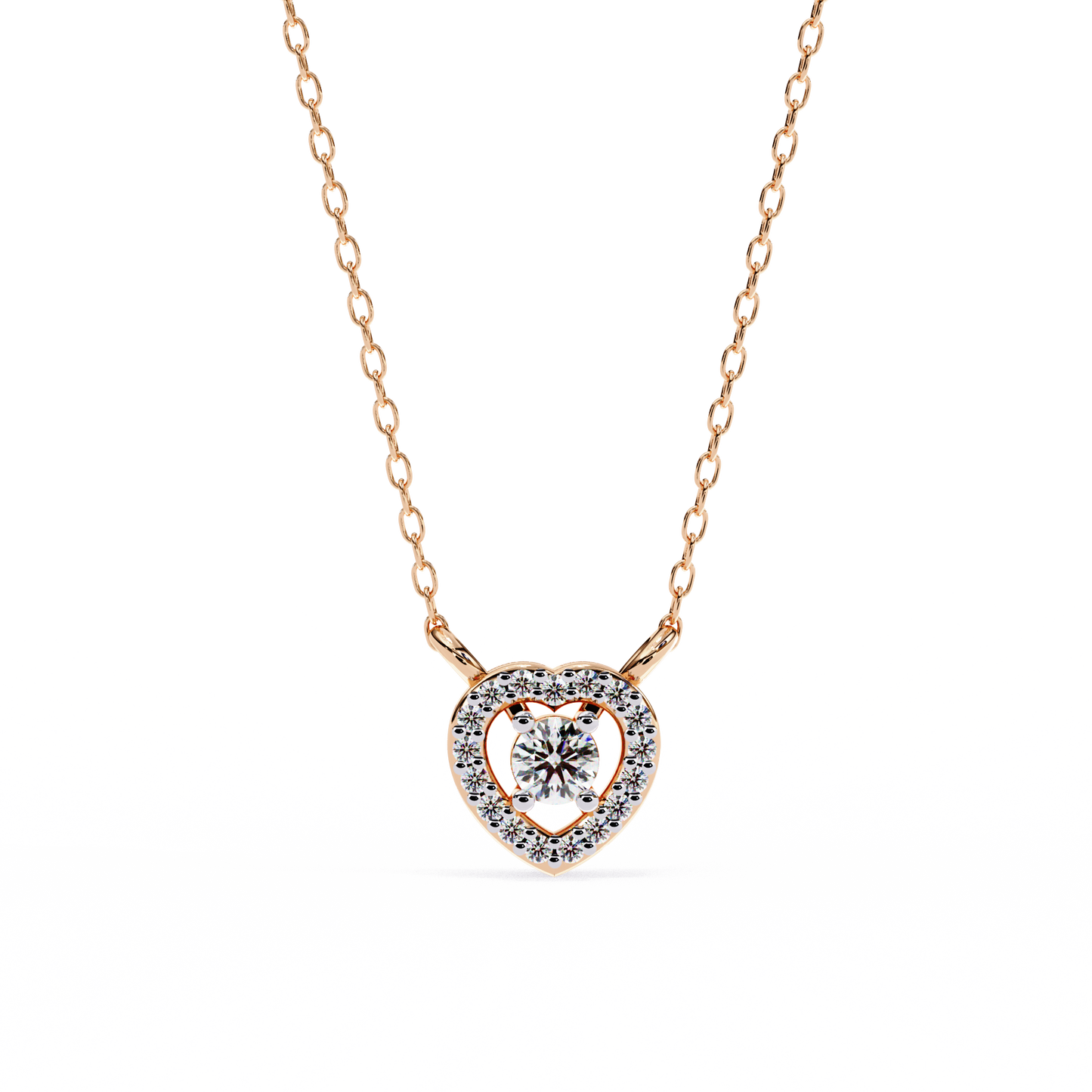 round brilliant cut diamond halo pendant with heart frame - modern fine jewelry