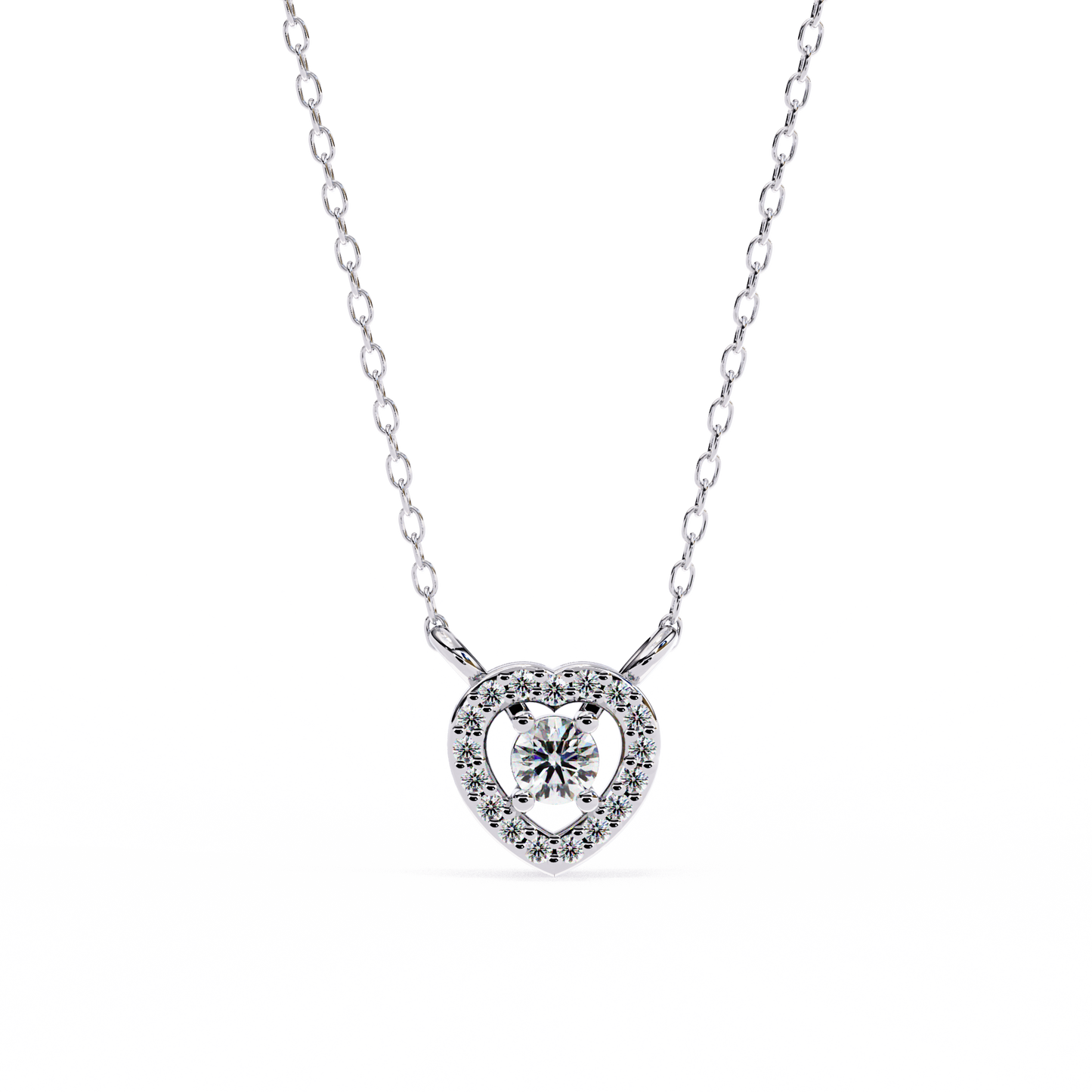 round brilliant cut diamond halo pendant with heart frame - modern fine jewelry