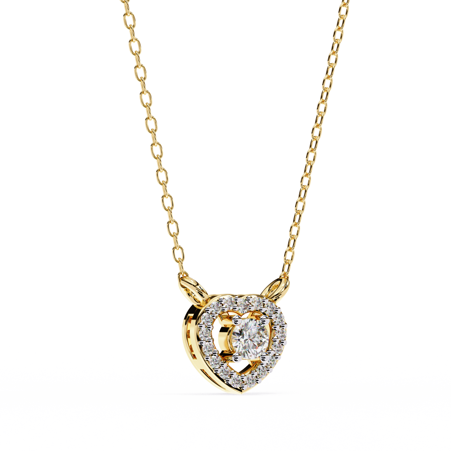 round brilliant cut diamond halo pendant with heart frame - modern fine jewelry