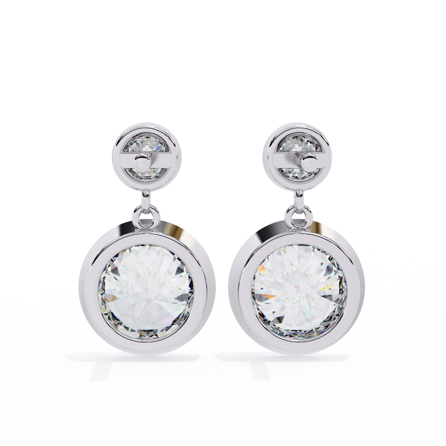 2.00 carat round cut bezel set diamond drop earrings – modern fine jewelry