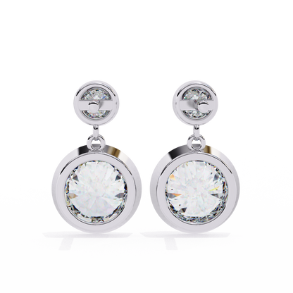 2.00 Carat Round Cut Bezel Set Diamond Drop Earrings – Modern Fine Jewelry
