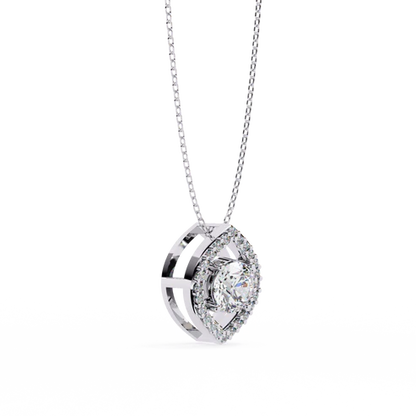 1.15 Carat Round Cut Diamond Halo Pendant with Marquise Frame - Modern Fine Jewelry