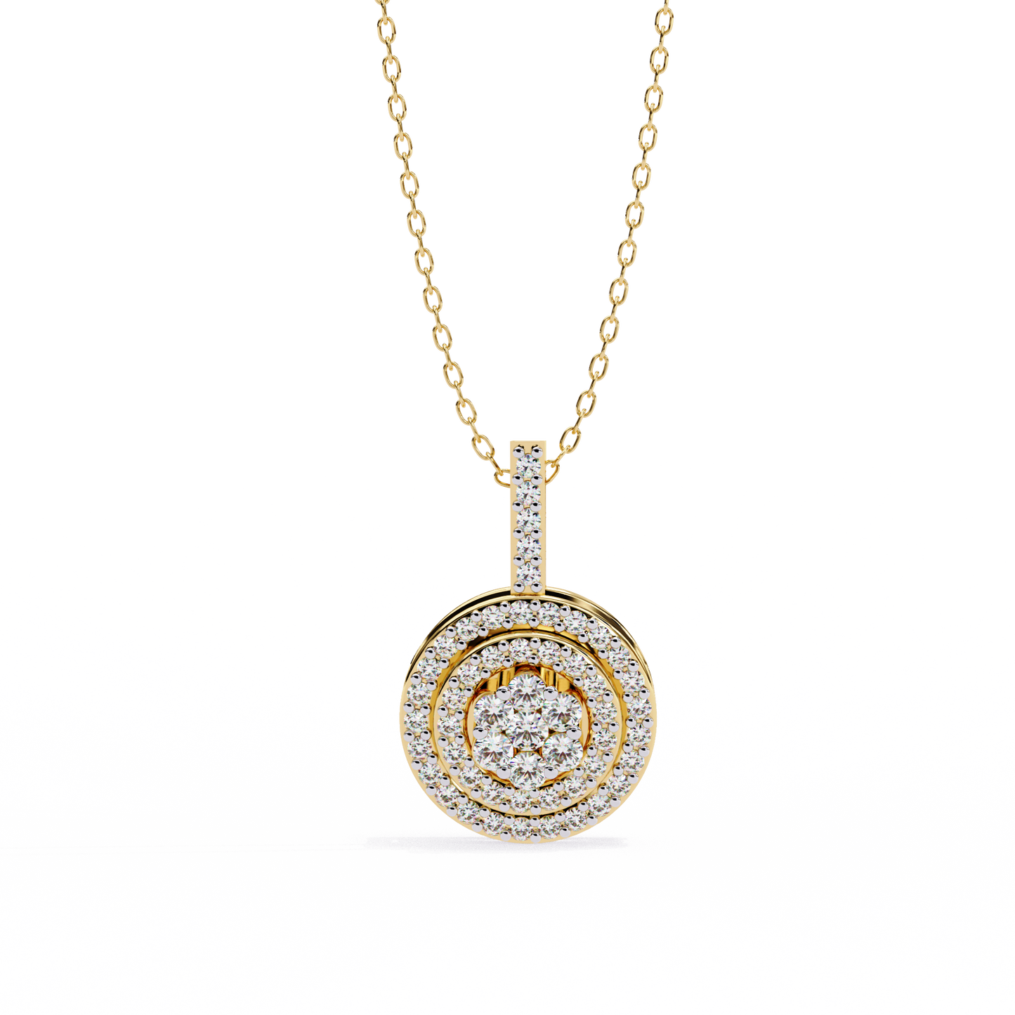 round cut cluster diamond pendant necklace with double halo –  elegant fine jewelry