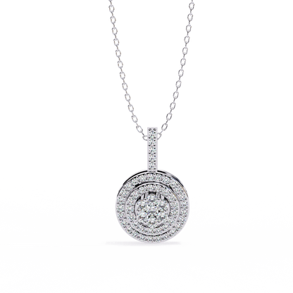 Round Cut Cluster Diamond Pendant Necklace with Double Halo –  Elegant Fine Jewelry