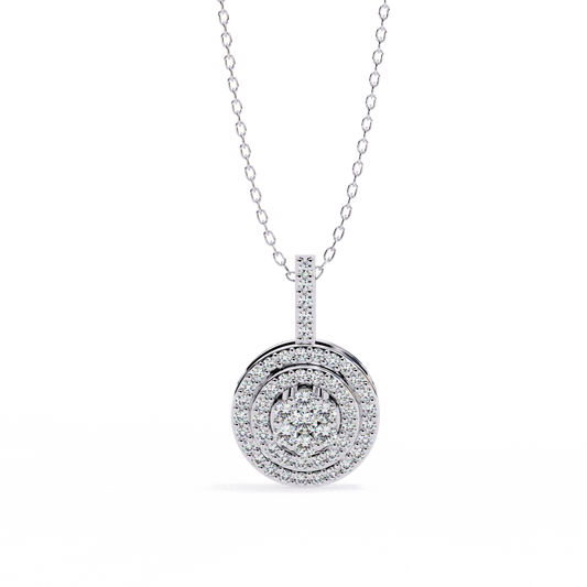 Round Cut Cluster Diamond Pendant Necklace with Double Halo –  Elegant Fine Jewelry