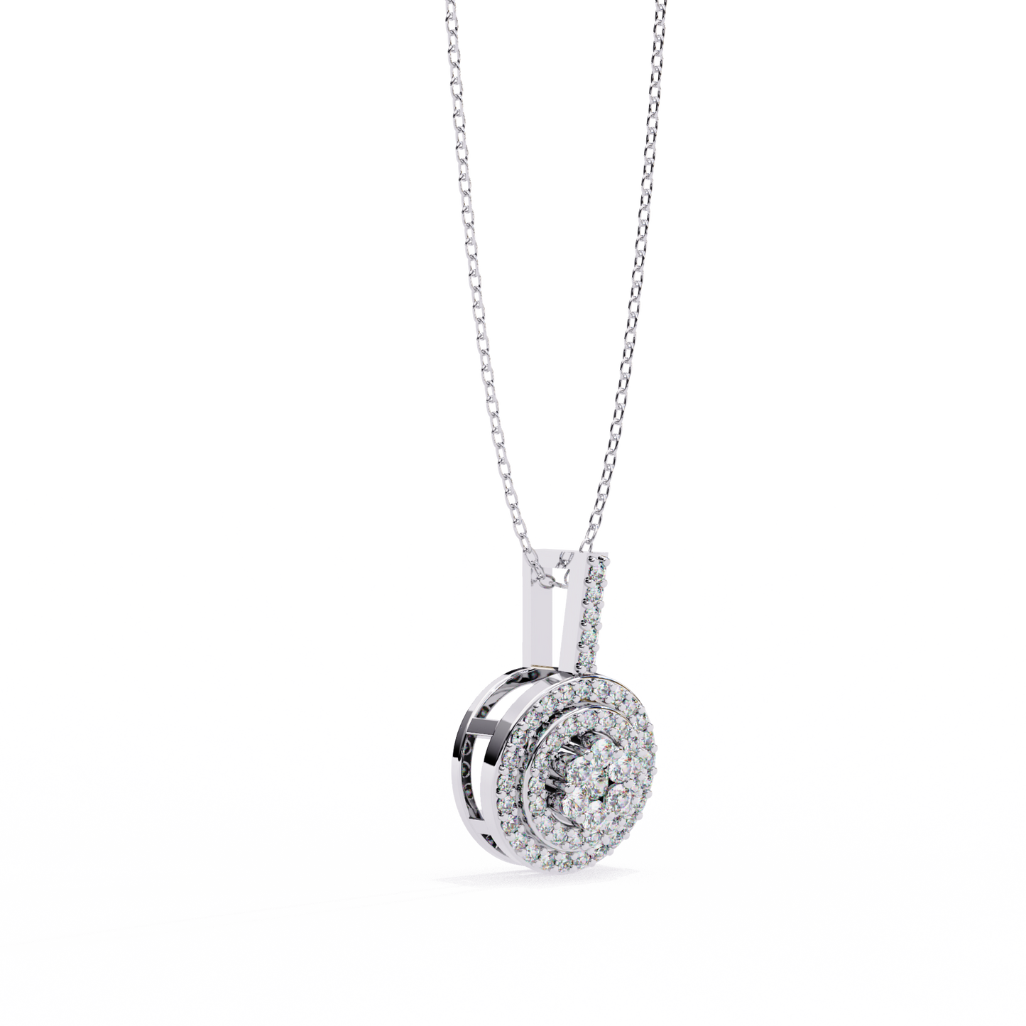 round cut cluster diamond pendant necklace with double halo –  elegant fine jewelry