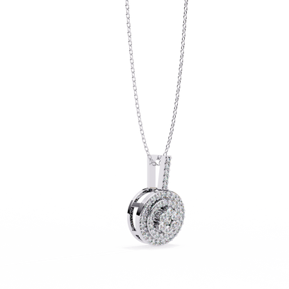 Round Cut Cluster Diamond Pendant Necklace with Double Halo –  Elegant Fine Jewelry
