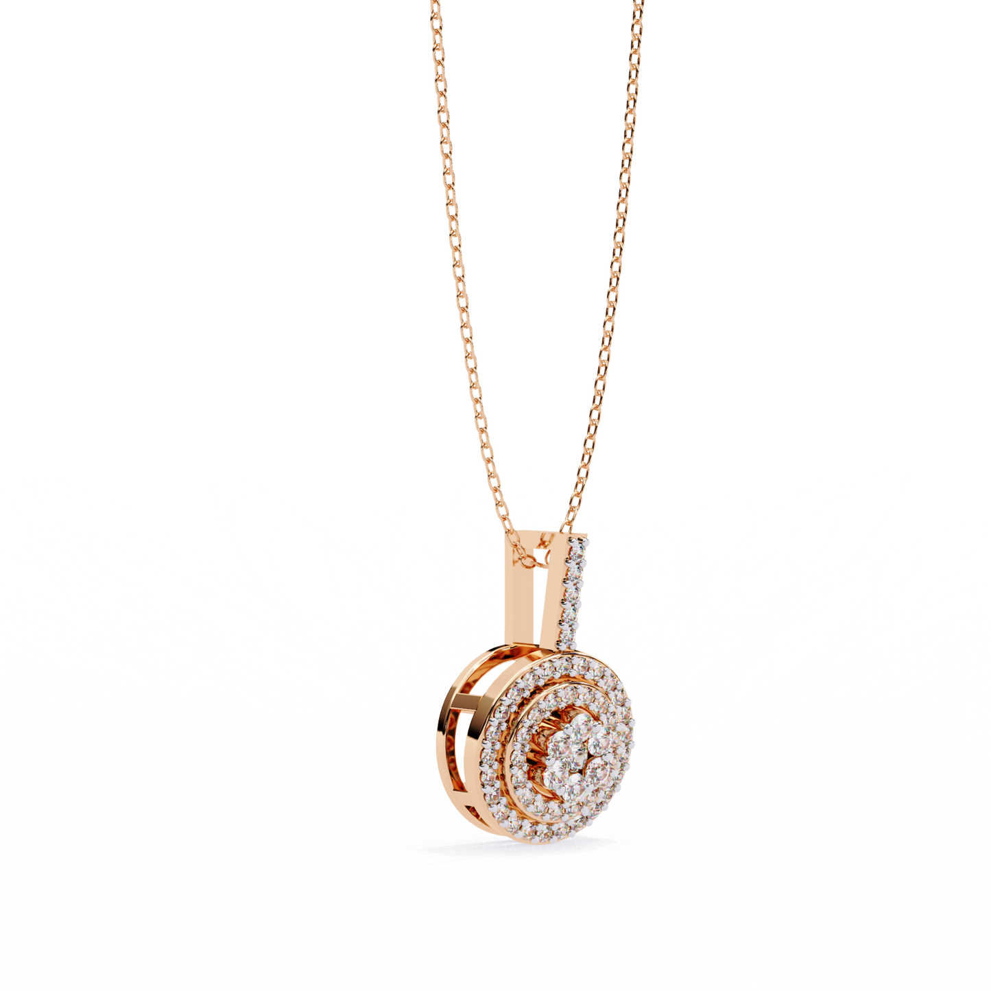 round cut cluster diamond pendant necklace with double halo –  elegant fine jewelry