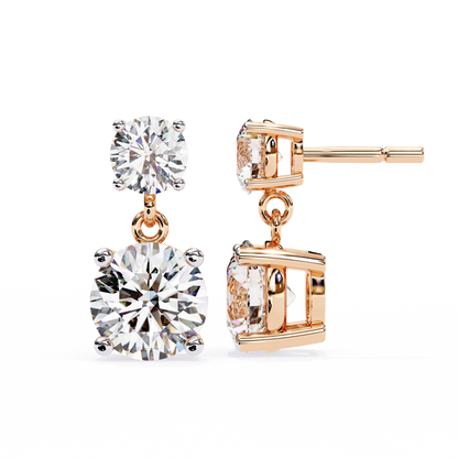 3.20 Carat Round Cut Diamond Two-Stone Drop Earrings – Elegant Jewelry Collection