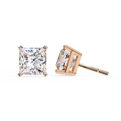 3.00 Carat Princess Cut Diamond Stud Earrings - Luxury Classic Jewelry