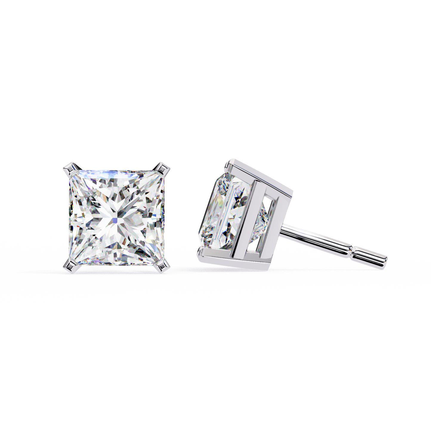 3.00 carat princess cut diamond stud earrings - luxury classic jewelry