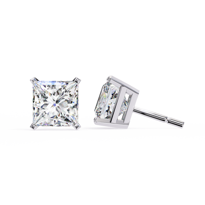 3.00 Carat Princess Cut Diamond Stud Earrings - Luxury Classic Jewelry