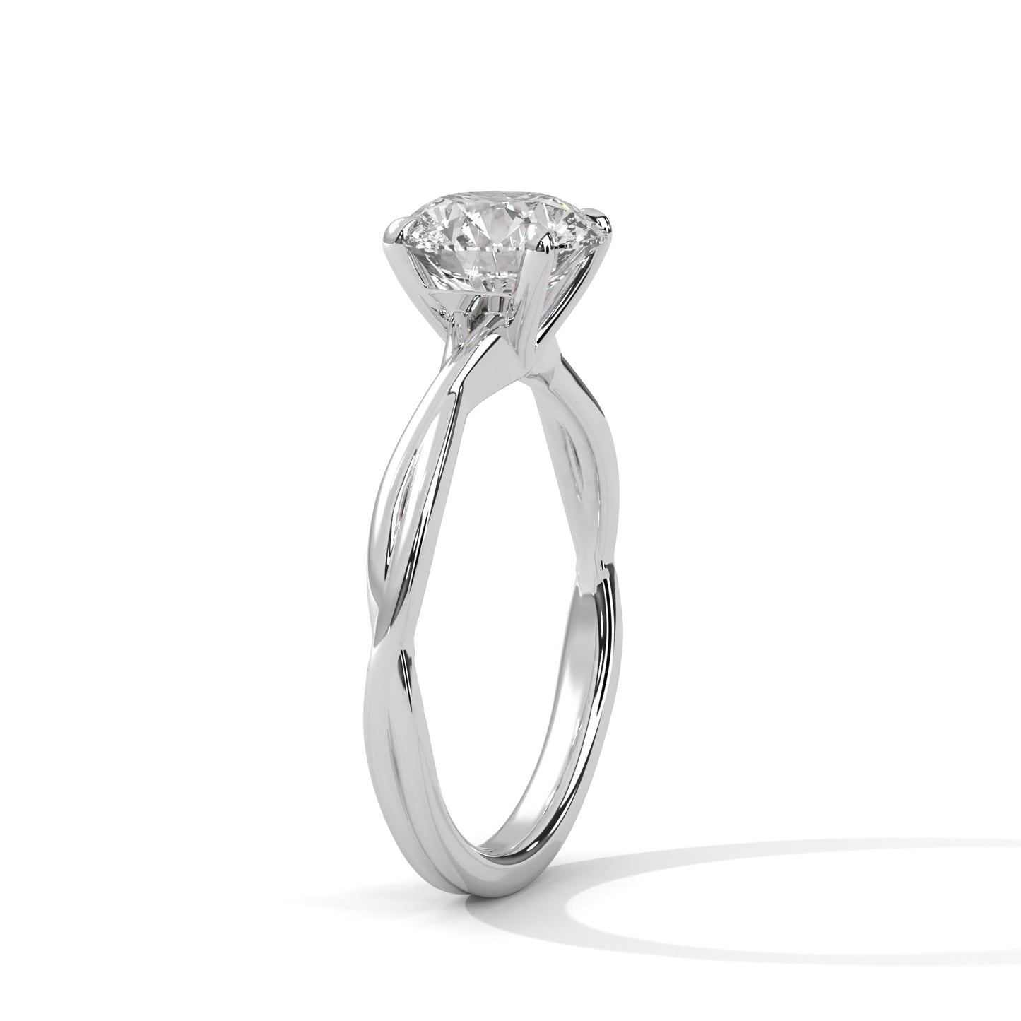 women’s 2 carat round cut four-prong swirl solitaire diamond engagement ring