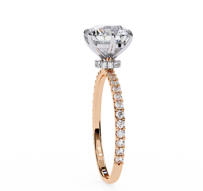 1.36 Carat Round Cut Hidden Halo Diamond Engagement Ring with Round Side Stones – Elegant Bridal Ring
