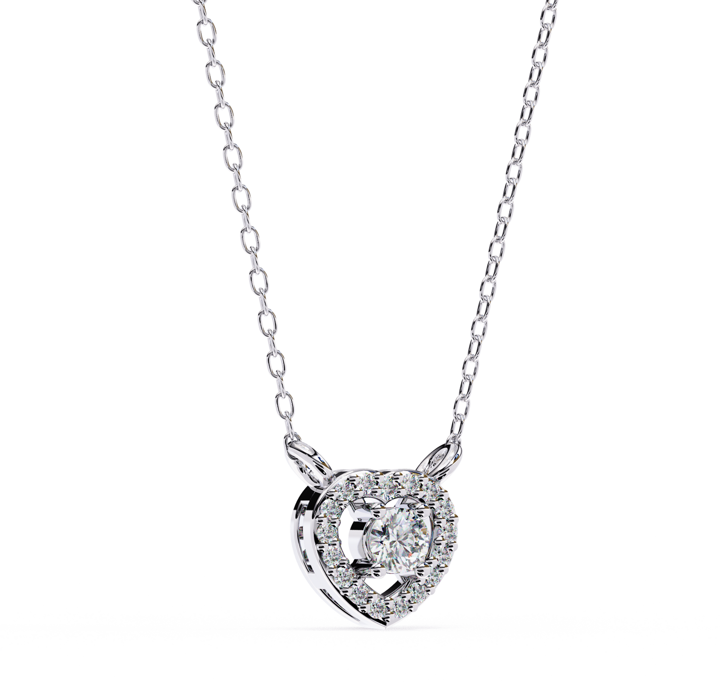 round brilliant cut diamond halo pendant with heart frame - modern fine jewelry