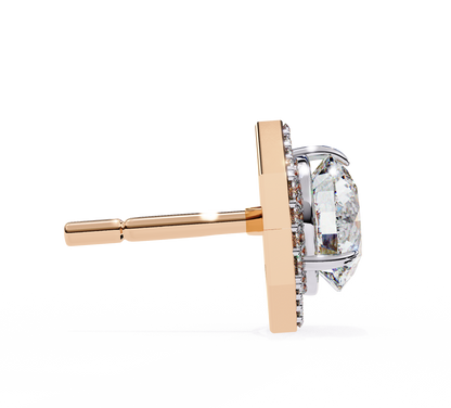 2.10 Carat Round Cut Halo Diamond Stud Earrings With Hexa Frame - Everyday Fine Jewelry