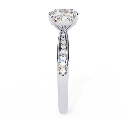 1.34 Carat Cushion Cut Hidden Halo Diamond Engagement Ring with Round Side Stones – Elegant Bridal Jewelry