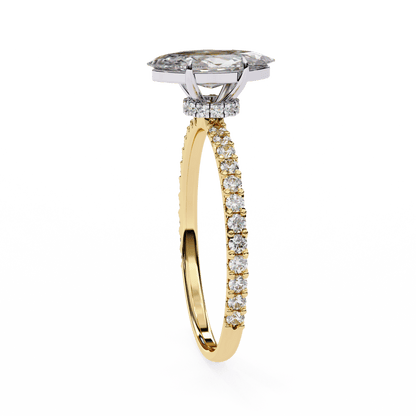 1.36 Carat Marquise Cut Hidden Halo Diamond Engagement Ring with Round Side Stones – Elegant Bridal Ring