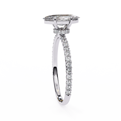 1.36 Carat Marquise Cut Hidden Halo Diamond Engagement Ring with Round Side Stones – Elegant Bridal Ring