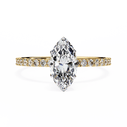 1.36 Carat Marquise Cut Hidden Halo Diamond Engagement Ring with Round Side Stones – Elegant Bridal Ring