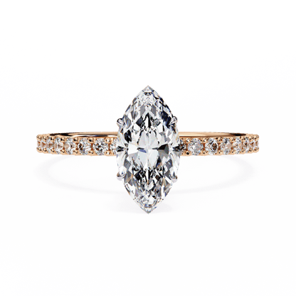 1.36 Carat Marquise Cut Hidden Halo Diamond Engagement Ring with Round Side Stones – Elegant Bridal Ring