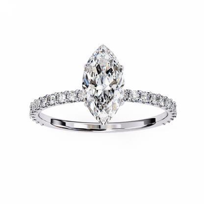 1.36 Carat Marquise Cut Hidden Halo Diamond Engagement Ring with Round Side Stones – Elegant Bridal Ring