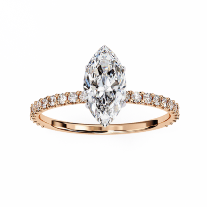 1.36 Carat Marquise Cut Hidden Halo Diamond Engagement Ring with Round Side Stones – Elegant Bridal Ring