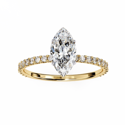 1.36 Carat Marquise Cut Hidden Halo Diamond Engagement Ring with Round Side Stones – Elegant Bridal Ring
