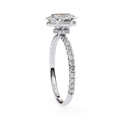 1.36 Carat Oval Cut Hidden Halo Diamond Engagement Ring with Round Side Stones – Elegant Bridal Ring
