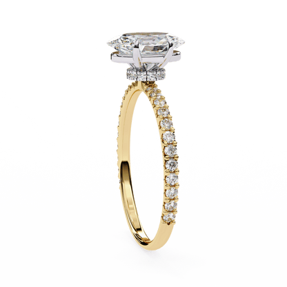 1.36 Carat Oval Cut Hidden Halo Diamond Engagement Ring with Round Side Stones – Elegant Bridal Ring