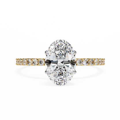 1.36 Carat Oval Cut Hidden Halo Diamond Engagement Ring with Round Side Stones – Elegant Bridal Ring