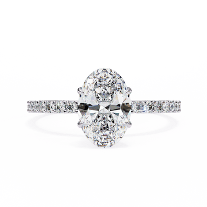 1.36 Carat Oval Cut Hidden Halo Diamond Engagement Ring with Round Side Stones – Elegant Bridal Ring