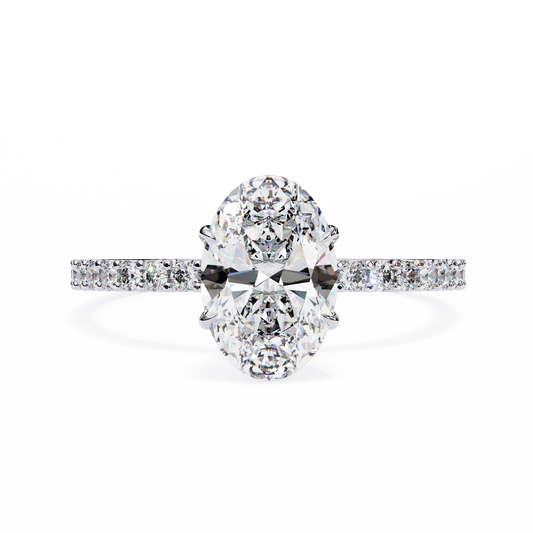 1.36 Carat Oval Cut Hidden Halo Diamond Engagement Ring with Round Side Stones – Elegant Bridal Ring
