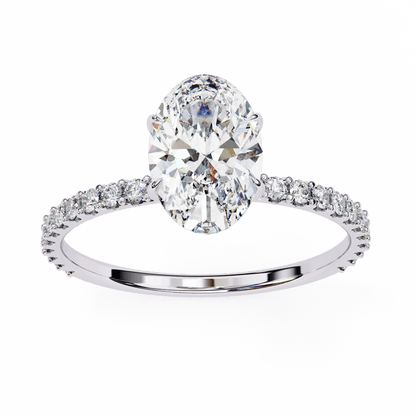 1.36 Carat Oval Cut Hidden Halo Diamond Engagement Ring with Round Side Stones – Elegant Bridal Ring
