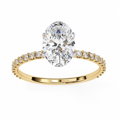1.36 Carat Oval Cut Hidden Halo Diamond Engagement Ring with Round Side Stones – Elegant Bridal Ring