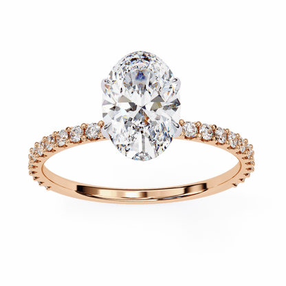 1.36 Carat Oval Cut Hidden Halo Diamond Engagement Ring with Round Side Stones – Elegant Bridal Ring
