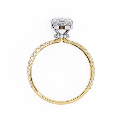 1.36 Carat Pear Cut Hidden Halo Diamond Engagement Ring with Round Side Stones – Elegant Bridal Ring