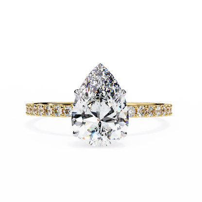 1.36 Carat Pear Cut Hidden Halo Diamond Engagement Ring with Round Side Stones – Elegant Bridal Ring