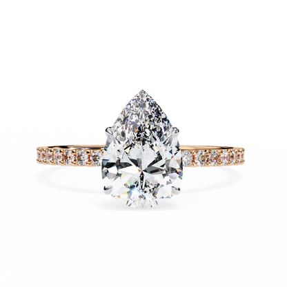 1.36 Carat Pear Cut Hidden Halo Diamond Engagement Ring with Round Side Stones – Elegant Bridal Ring