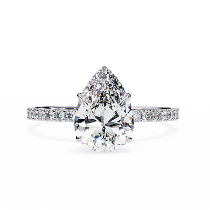 1.36 Carat Pear Cut Hidden Halo Diamond Engagement Ring with Round Side Stones – Elegant Bridal Ring