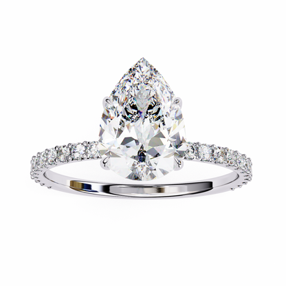 1.36 Carat Pear Cut Hidden Halo Diamond Engagement Ring with Round Side Stones – Elegant Bridal Ring
