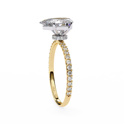 1.36 Carat Pear Cut Hidden Halo Diamond Engagement Ring with Round Side Stones – Elegant Bridal Ring
