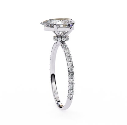 1.36 Carat Pear Cut Hidden Halo Diamond Engagement Ring with Round Side Stones – Elegant Bridal Ring