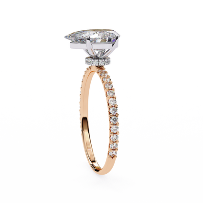 1.36 Carat Pear Cut Hidden Halo Diamond Engagement Ring with Round Side Stones – Elegant Bridal Ring