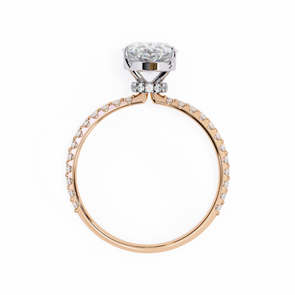 1.36 Carat Pear Cut Hidden Halo Diamond Engagement Ring with Round Side Stones – Elegant Bridal Ring